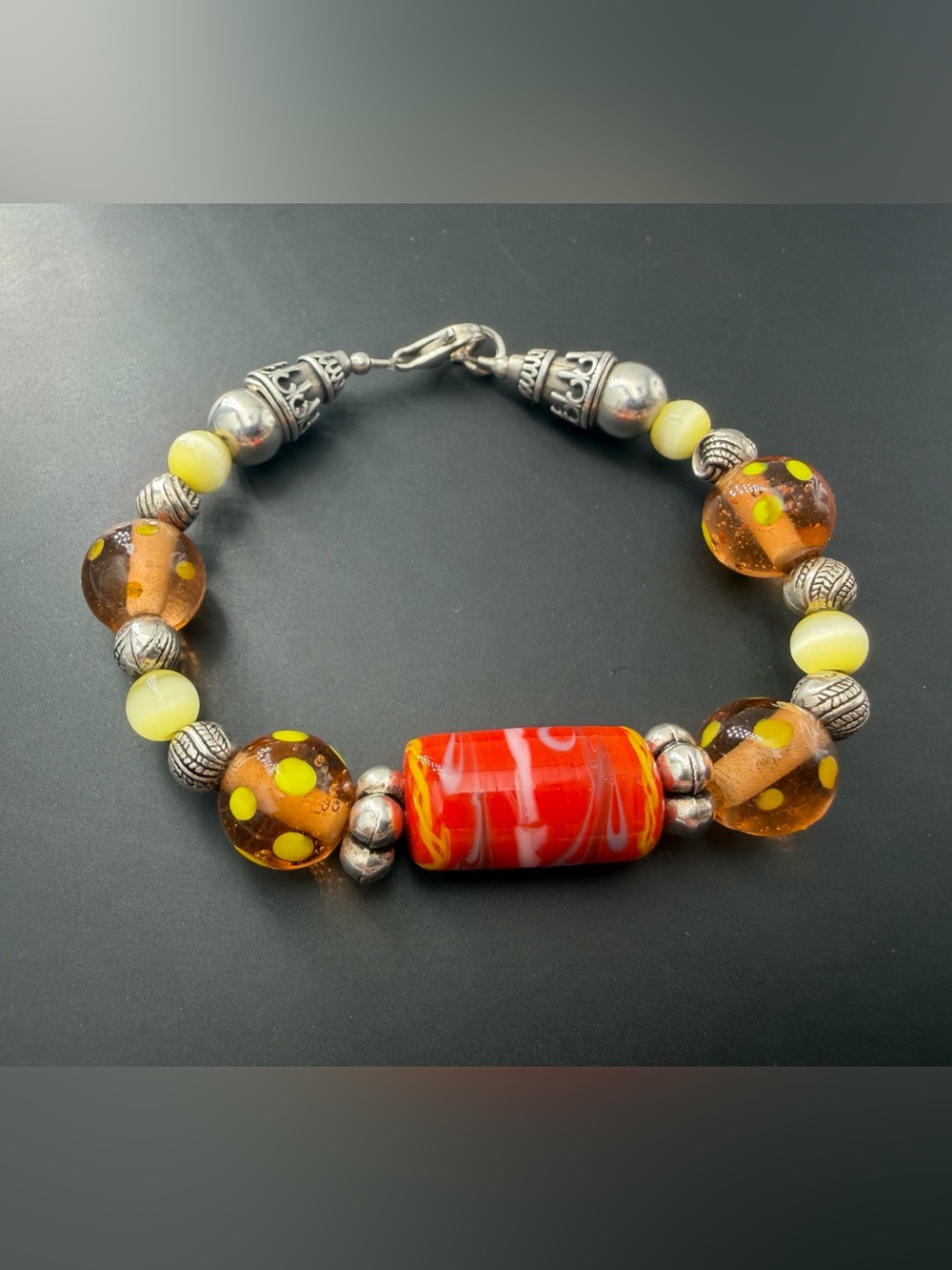 Sterling Silver 925 Glass Bead Bracelet 6.5"